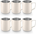 Honeydak 6 Pcs Milk Frothing Pitcher 304 Stainless Steel Steaming Pitchers for Coffee Bar Cappuccino Barista Tools Milk Jug Steamer Frother Cup (12 oz,White)
