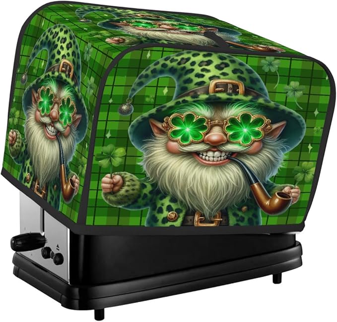 St Patrick Green Funny Gnome Toaster Cover 2 Slice Dust and Fingerprint Protection Toaster Bread Maker Covers Washable Kitchen Small Appliance Covers for Kitchen Accessories Decor Bakeware Women Gift