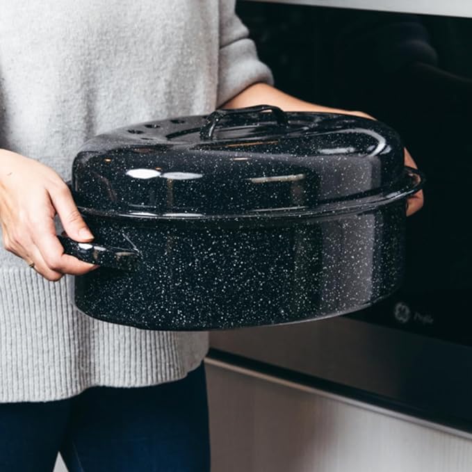 Granite Ware – 19-Inch Covered Oval Roaster - Speckled Black