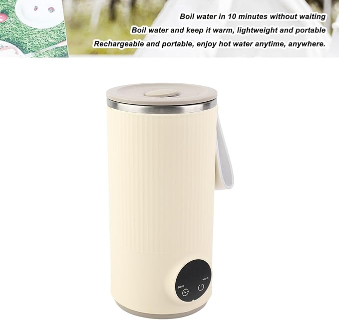 Travel Electric Kettle, Cordless Rechargeable 400ML 55°C Stainless Steel Travel Hot Water Boiler for Milk, Tea, Coffee, Portable Milk Warmer with Rotary Stirrer, Water Heater