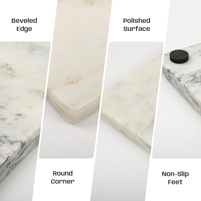 White Marble Cutting Board, 16x20 Inch Marble Pastry Board With Non-Slip Feet For Cheese, Charcuterie, Dough, Chocolate, Dessert, Pack Of 1 Piece
