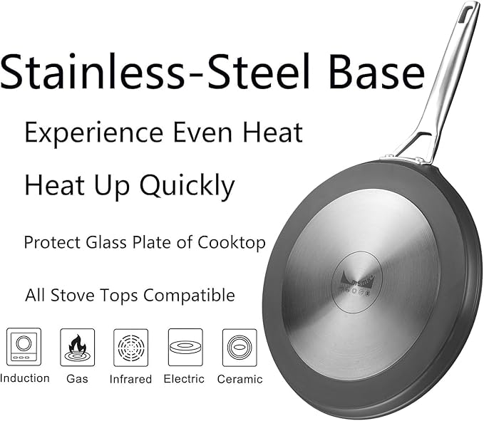 MsMk Crepe Pan with Spreader, 9 1/2 Inch Titanium and Ceramic Nonstick Flat Skillet Pancake Tawa Dosa Tortilla Pan, Induction Compatible, PFOA Free, Oven Safe to 700°F
