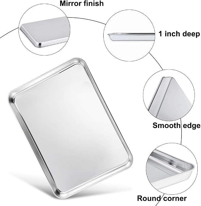 TeamFar Baking Sheet Set of 4, Stainless Steel Baking Pan Cookie Sheet | 16/ 12.5/ 10/ 9.3 Inch Toaster Oven Sheet Pan Tray for Baking Roasting, Non Toxic & Healthy, Mirror Finish & Dishwasher Safe