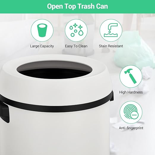 Garvee 17 gal/65 L Trash Can, Fingerprint-Proof Stainless Steel Open Top Garbage Can, Heavy Duty Commercial Round Trash Bin for Restaurant, Home, Office,White