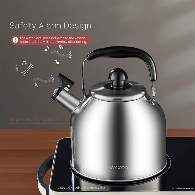 4.2 Quart/4L Stainless Steel Whistling Tea Kettle,Brushed Satin, Suitable to Boiling Water & Tea on Induction Stove, Gas Stove Top Teapot
