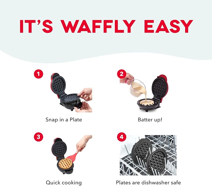 Dash MultiMaker® Mini System - Compact Waffle Maker for Family Breakfasts - Removable Griddle Plates & nonstick surface - 5 Plates - Red