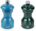 Peugeot Bistro Pepper and Salt Mill Set, 4in - Beechwood Mills with Adjustable Grinding - For Peppercorns and Rock Salt, Corrosion-Resistant - Essential Kitchen Tools (Blue/Green)
