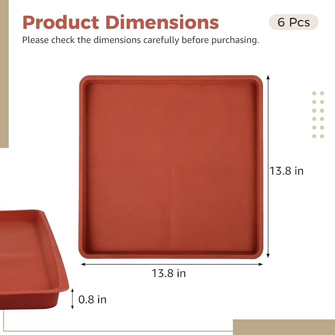 Bosreroy Reusable Silicone Dehydrator Sheets 6 Pack, Non-Stick 13.8X13.8 Square Mats With Edges, Heat Resistant Trays
