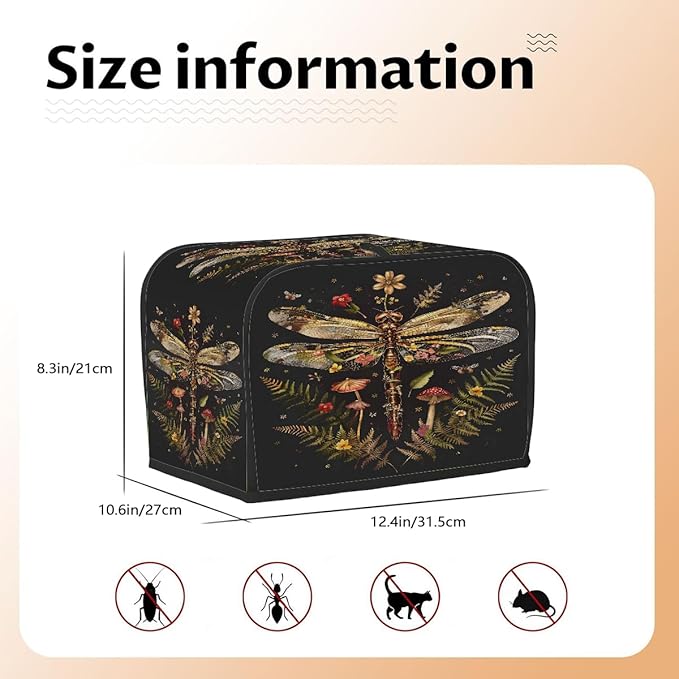 Animal Dragonfly Flower Toaster Cover 4 Slice Dust and Fingerprint Protection Toaster Bread Maker Covers Washable Kitchen Small Appliance Covers for Kitchen Accessories Decor Bakeware Women Gift