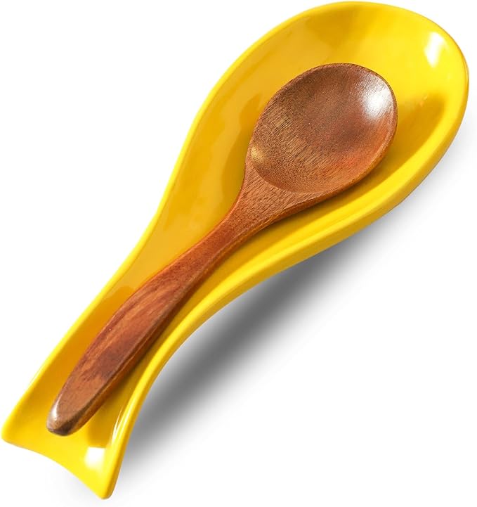 Spoon Rest for Stove Top, Ceramic 8.7 Inch Large Spoon Holder for Kitchen Counter, Yellow Porcelain Utensil Rest for Ladle, Spatula, Tongs, Housewarming Gift, Dishwasher Safe and Heat-Resistant (1 PC)