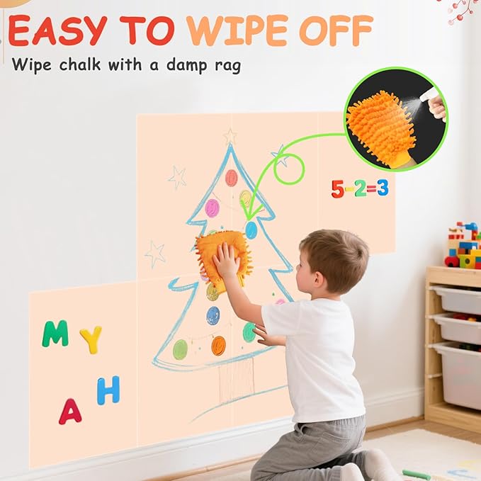 Magnetic Chalkboard Wall Decal Milk Tea Set of 6 Peel and Stick Magnet Sheets with Chalk Tangram Puzzle and Multiple Accessories Magnetic Chalk Board for Home Playroom and Classroom