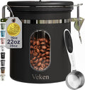 Veken Coffee Canister with Window, Family Choice Awards Winner, Airtight Stainless Steel Home Kitchen Food Storage Container with Lids for Grounds, Beans, Tea, Flour,Cereal,Sugar Jars,Scoop,16OZ,Black