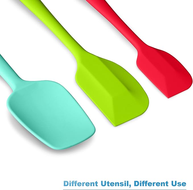 Silicone Spatula 3‑Piece Set Heat Resistant 600°F Non‑Stick Rubber Spatulas with Stainless Steel Core ALLWIN HOUSEWARE Large Spatula, Spoonula & Mini Spatula for Cooking & Baking, Multicolored