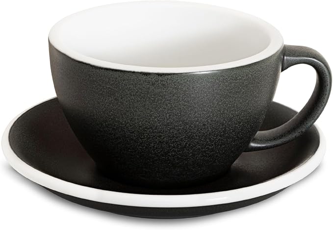 Loveramics Matt Cappuccino Cup, 10 oz Ceramic Latte Art Mug with Saucer, Thick-walled stoneware cup Set, Barista Latte Cup Set for Latte, Cappuccino, Tea - Mineral Colors (Anthracite, 10OZ)