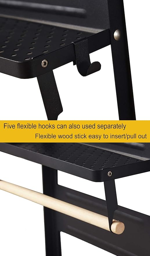 Foldable Refrigerator Organizer 4 Tier Magnetic Fridge Spice Rack Paper Towel Holder Multi-purpose Kitchen Storage Shelf Rustproof Spice Jars Holder, Black