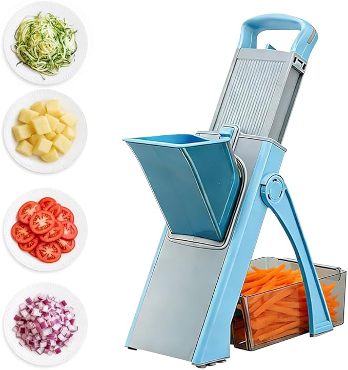 Professional Mandoline Slicer with Safe Guard, 6-in-1 Vegetable Chopper & Potato Slicer for Kitchen, Effortless Food Slicer for Salads, Fries, and Meal Prep (Blue)
