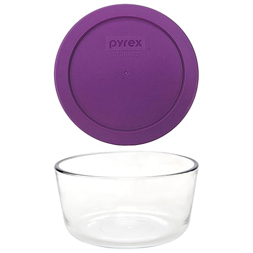 Pyrex 7201 4-Cup Glass Bowl & 7201-PC Purple Food Storage Replacement Lid (4-Pack) - Made in USA