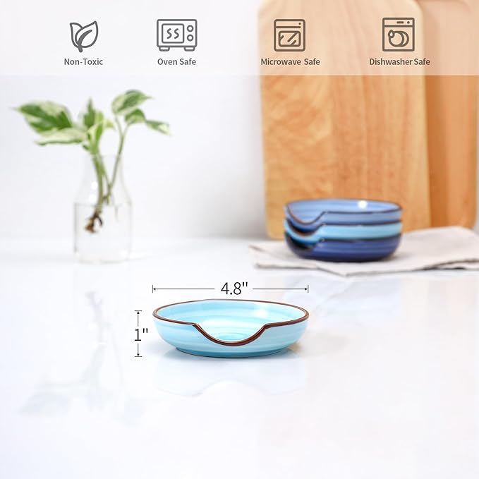 Selamica Ceramic Spoon Rest, 4.8 Inch Spoon Rest for Stove Top, Spoon Holder for Kitchen Counter, Coffee Spoon Holder, Heat-Resistant Cooking Utensil Rest for Ladles Tong, Set of 4,Gradient Blue