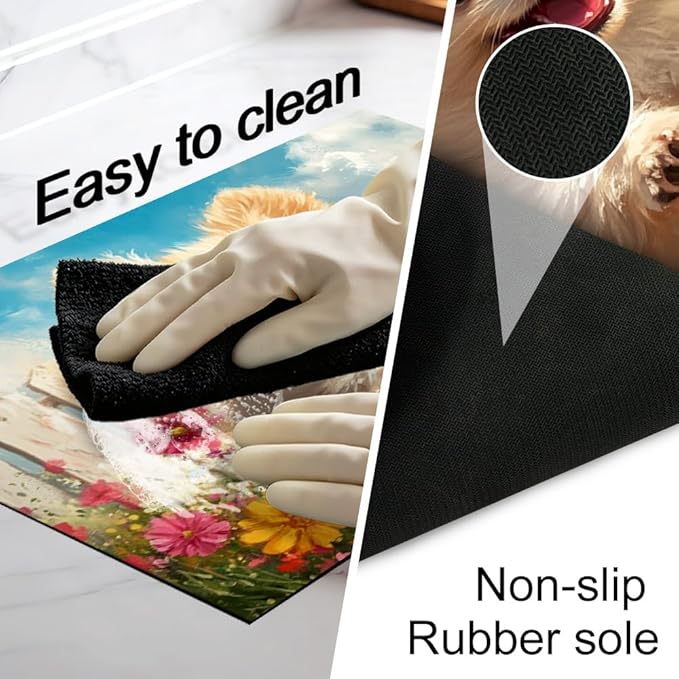 Stove Top Cover for Electric Stove 28.35 x 20.47 Inch Non Slip Stove Mat Pomeranian Puppy Floral Glass Cooktop Protector Kitchen Counter Mat