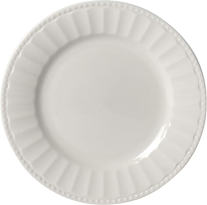 TTU Tabletops Gallery Embossed Bone White Porcelain Round Dinnerware Collection- Chip Resistant Scratch Resistant, Mosaico 16 Piece Dinnerware Set (Dinner Plate, Salad Plate, Cereal Bowl, Mug)