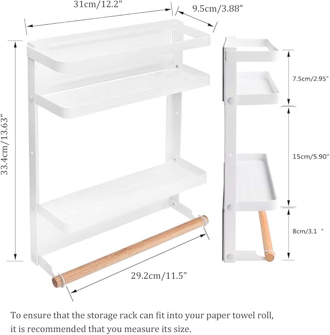 Magnetic Spice Rack for Refrigerator Magnetic Paper Towel Holder for Fridge Magnetic Shelf Magnetic Shelves Fridge Magnet Organizer Spice Rack Kitchen Organization Kitchen Storage(White)