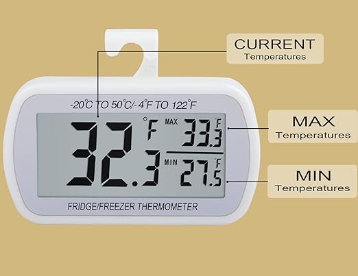 AEVETE 2 Pack Waterproof Digital Refrigerator Thermometer Large LCD, Freezer Room Thermometer with Magnetic Back, No Frills Easy to Read