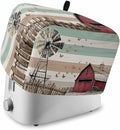 Windmill Farmhouse Toaster Cover 2 Slice, Vintage Teal Brown Wooden Dustproof Bakeware Oven Protector with Top Hook, Butterfly Waterproof Small Kitchen Appliance Toasters Dust Cover, 12"x7.5"x8"