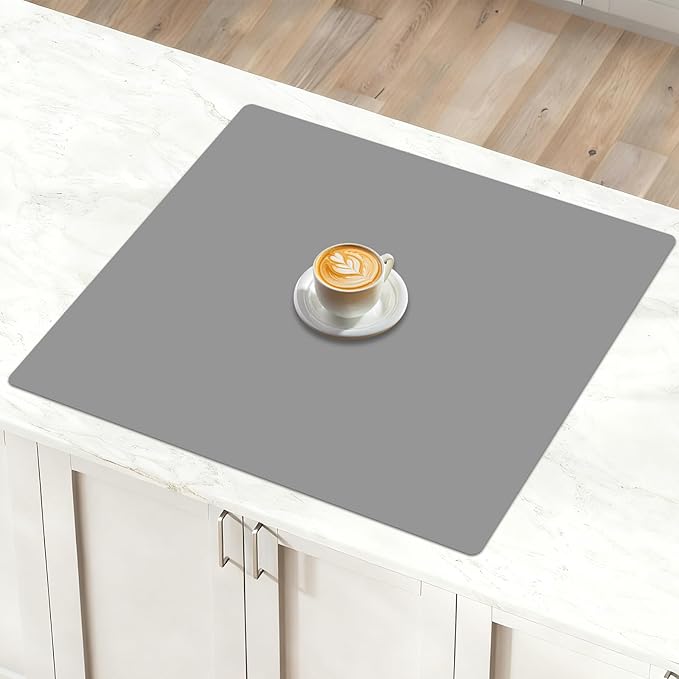 24''x24''(60cmx60cm) Silicone Mat for Kitchen Counter, Non-Slip Heat Resistant Countertop Protector, Waterproof Durable Kitchen Mat for Countertops, Islands (Light Gray)