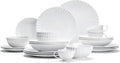 16-Piece Bone China Dinnerware Set for 4, White embossed dinnerware set, Plates and Bowls with Textured Design, Microwave Dishwasher Safe