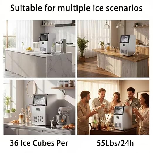 Commercial Ice Maker Machine 80Lbs/24H, Countertop Ice Makers with Self-Cleaning, 3 Ice Modes, Portable Ice Cube Maker Produces 36 Bullet Cubes in 10-20 Mins, for Home Kitchen, Office & Party