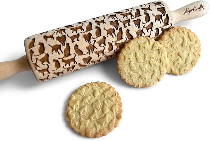 KITTY Embossing Rolling Pin Cat embossed Dogh Roller for Embossed Cookies and Potery by Algis Crafts