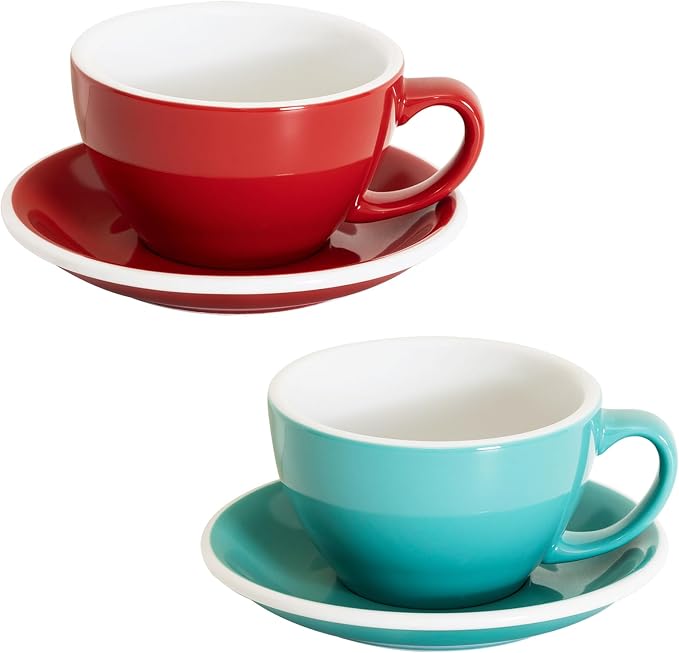 Loveramics 2 Set x 10 oz Latte Art Cup and Saucer (Red + Teal)