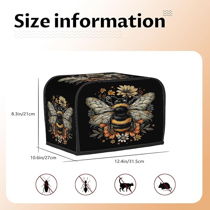 Animals Flowers Bee Toaster Cover 4 Slice Dust and Fingerprint Protection Toaster Bread Maker Covers Washable Kitchen Small Appliance Covers for Kitchen Accessories Decor Bakeware Women Gift