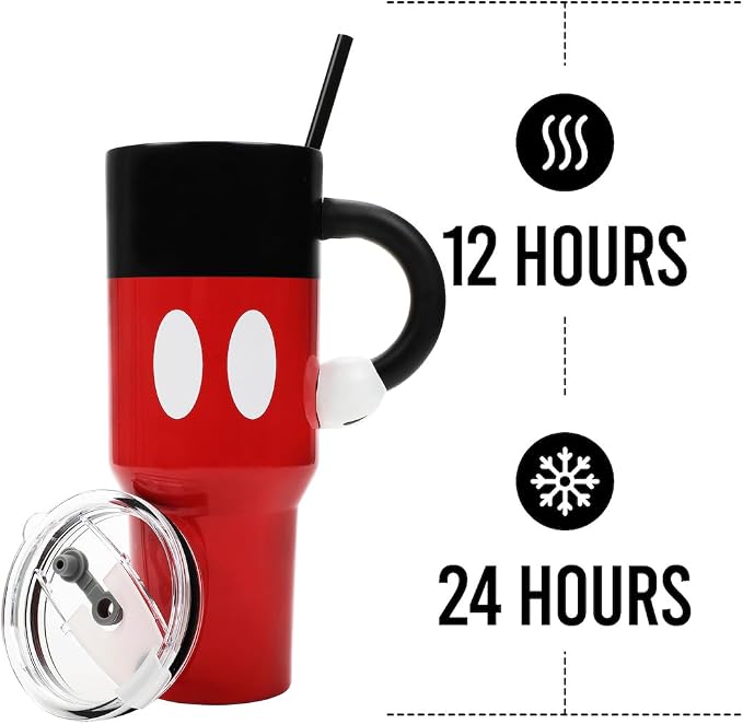 Disney Mickey Mouse 40 Oz Stainless Steel Tumbler With Sculpted Arm Handle