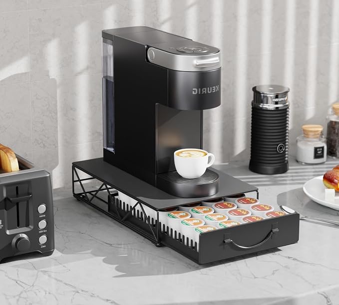 HFHOME Coffee Pod Holder Drawer Compatible with Nespresso - 48 Small or 24 Large VertuoLine Pods - Coffee Capsule Storage Organizer for Vertuo - Coffee Capsule Holder for Home Kitchen