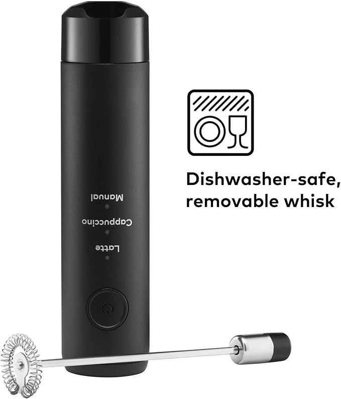 Electric Milk Frother for Hot and Cold Drinks, USB Rechargeable, Removable Dishwasher-Safe Whisk, Lightweight Handheld Wand for Lattes, Cappuccinos, and Specialty Beverages