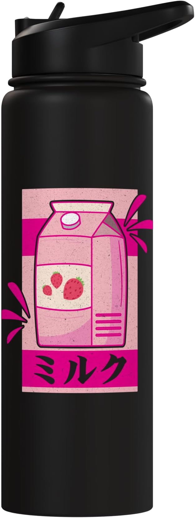 Kawaii Japanese Pink Retro 90s Strawberry Milk Carton Stainless Steel Insulated Water Bottle