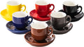 5oz Espresso Cups with Saucers Set, Colorful Coffee Cups Set, Ceramics Tea Cup with Handle, Coffee Mugs Set of 6, Assorted Colors