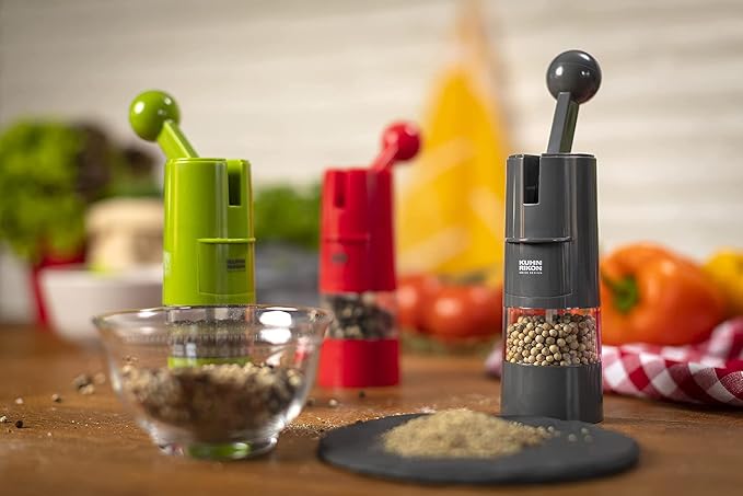 Kuhn Rikon Adjustable Ratchet Grinder, Red, 8.5 x 2.25 inches | Ceramic Mechanism, For Salt, Pepper and Spices