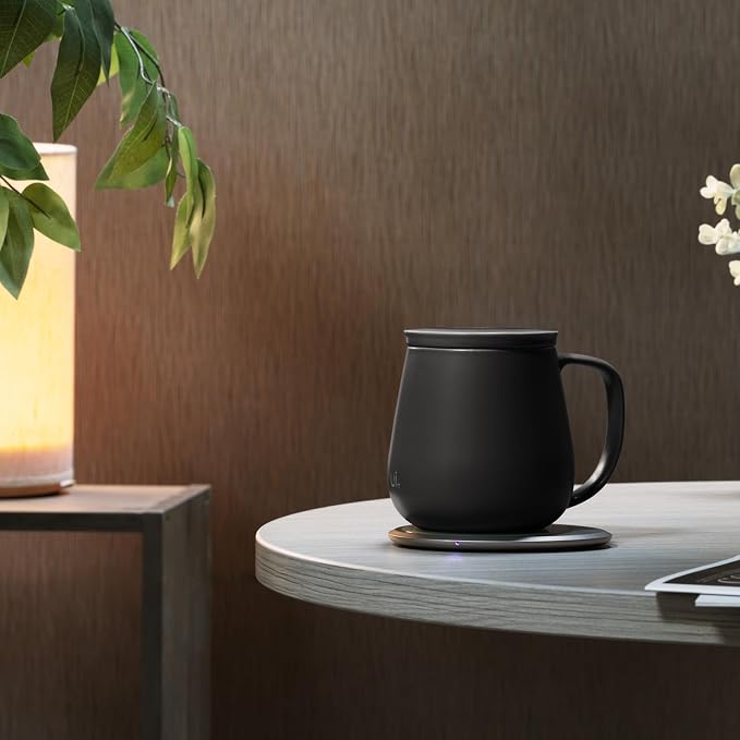 OHOM Ui+ Self-Heating Mug Set – Inkstone Black | 18 fl oz Ceramic Coffee & Tea Mug with Heating Pad