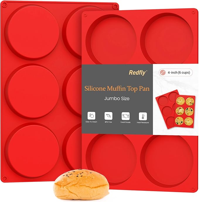 Redfly 2 Pack Silicone Egg Molds with 2 Pack Air Fryer Silicone Liners, 4Inch Jumbo Muffin Pan Sets
