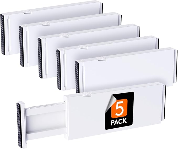 Lifewit Silverware Drawer Organizer, Expandable Utensil Tray for Kitchen, 5 Pack Drawer Dividers Plastic 4" High, 11-17" Adjustable Drawer Organizers