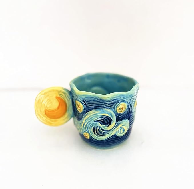 Ceramic Starry Sky Coffee Mug and Saucer set with Spoon,3D Handmade and Hand-painted Tea Mug, 6OZ