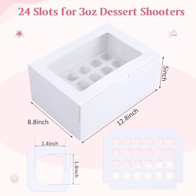 10 Pack Dessert Shooter Box with Window, Holds 24 Count 3 oz Square or Round Cups, Disposable Dessert Carrier for Party & Catering, 12.8 x 8.8 x 5.5 Inch