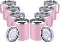 MEWAY 12oz Coffee Mug With Handle and Sliding Lid,Stainless Steel Travel Tumbler Cup with Handle,Double Wall Vacuum Insulated Camping Cup for Hot & Cold Drinks Tea (Pink,Set of 8)