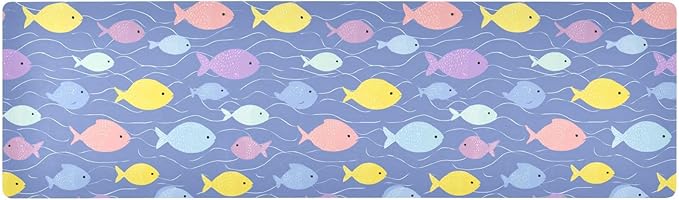 2-in-1 Table Runner Trivet for Hot Dishes Heat Resistant Hot Plate Mat Pad 39x12 Inch Waterproof Table Protector Trivets for Countertop Non Slip Decorative Blue Fishes and Water Ripple