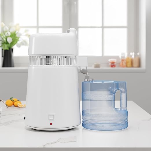 Countertop Water Distiller, 1 Gallon / 4L 750/900W Pure Water Maker with Auto Shut-Off, 304 Stainless Steel & Glass/Plastic, for Home Drinking, Cooking, Appliances – Removes Impurities & Solids