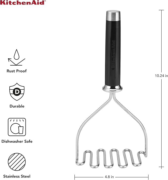 KitchenAid Gourmet Stainless Steel Wire Masher, 10.24-Inch, Black & Classic Multifunction Can Opener / Bottle Opener, 8.34-Inch, Black