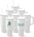 YOUKE OLA 8 Pack Sublimation Tumblers 40oz with Handle and Straw Lid Blanks Stainless Steel Insulated Large Tumbler Bulk Coffee Travel Cups for Tumbler Heat Press Sublimation Oven Printing, White