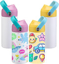 OFFNOVA 12oz Kids Sublimation Tumbler, 4 Pack Stainless Steel Sippy Cup Blank, Vacuum Insulated Water Bottle with Leak-Proof Straw Lid